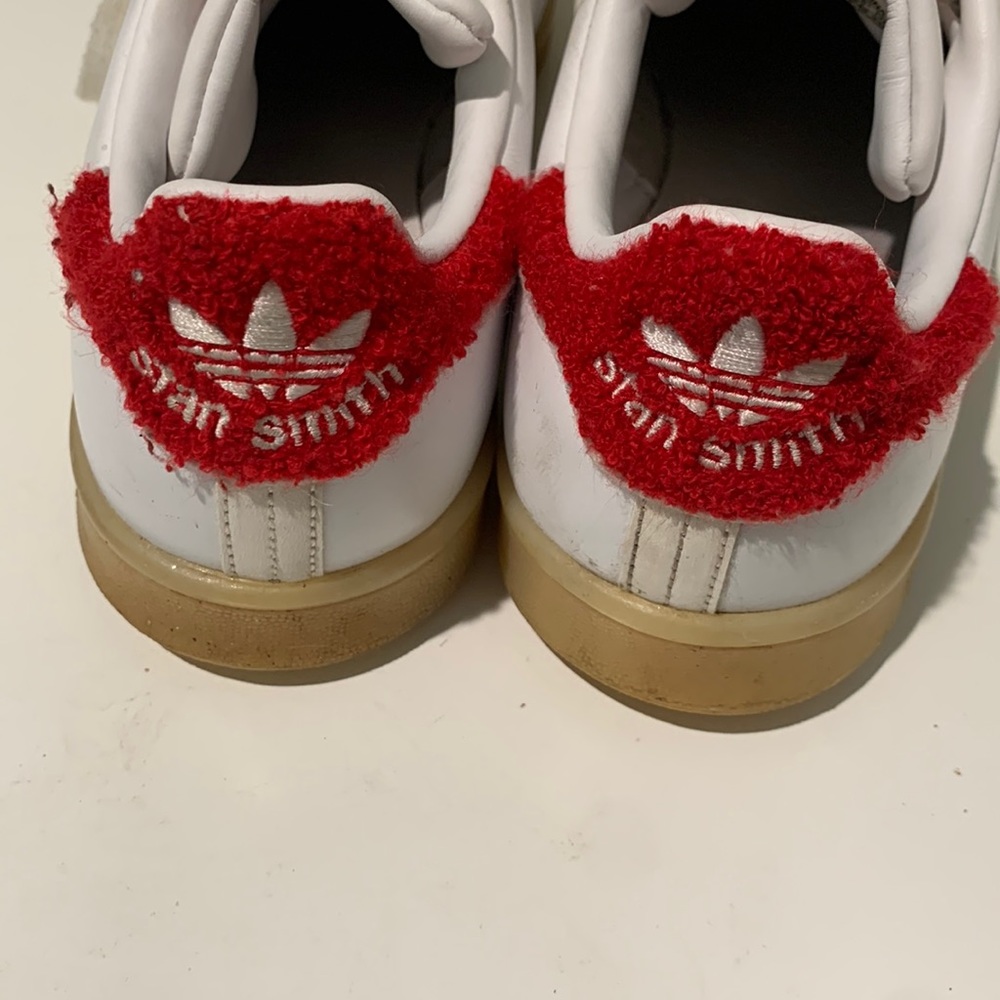 Red Fuzzy Adidas Stan Smiths